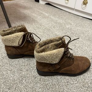 Cliffs by WHITE MOUNTAIN Brown Faux-Shearling Lace-Up Ankle Booties